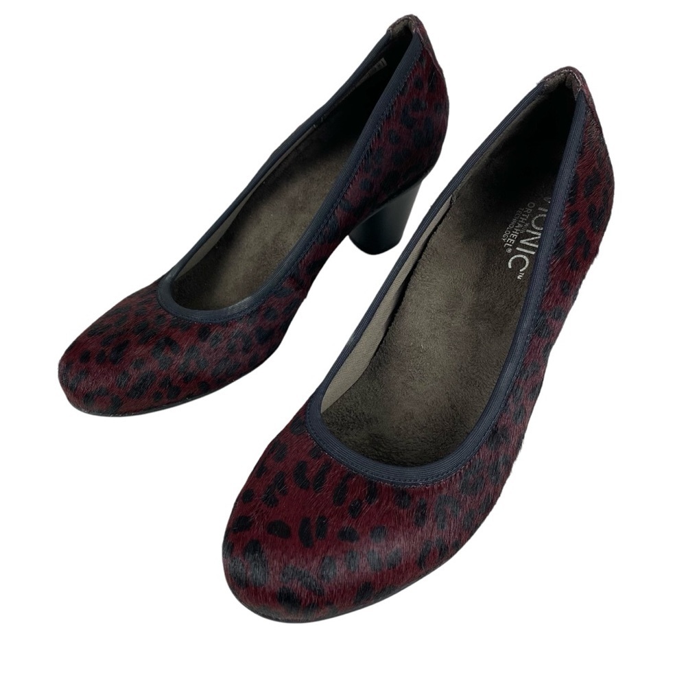 Vionic Mabrey Orthaheel Technology Slip on Pumps Heels Size 7 Calf Hair Burgundy - Picture 2 of 13